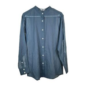 Uniqlo U Shirt Gray Women Size S Button Up Sheer Oversized Long Sleeve